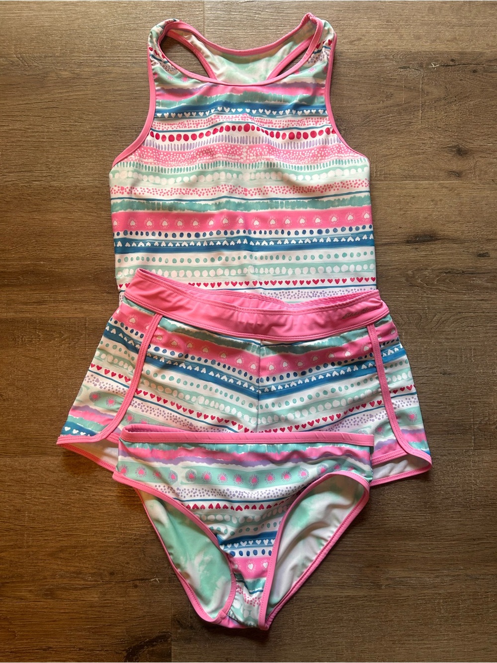 Eddie Bauer Girls Reversible 3-Piece Mix & Match Swim Set Stripe Girls 14/16